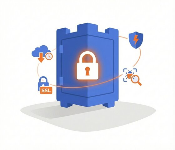 Hostorio enterprise-grade security with free SSL, DDoS protection via BitNinja and automated daily backups